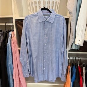 Bugatchi Light Blue Grid Dress Shirt